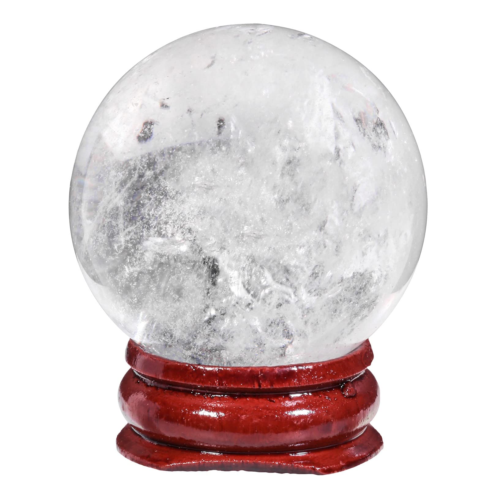 KYEYGWO Natural Rock Crystal Ball Gemstone Home Decoration Healing Stone Sphere with Wood Stand,35mm-40mm