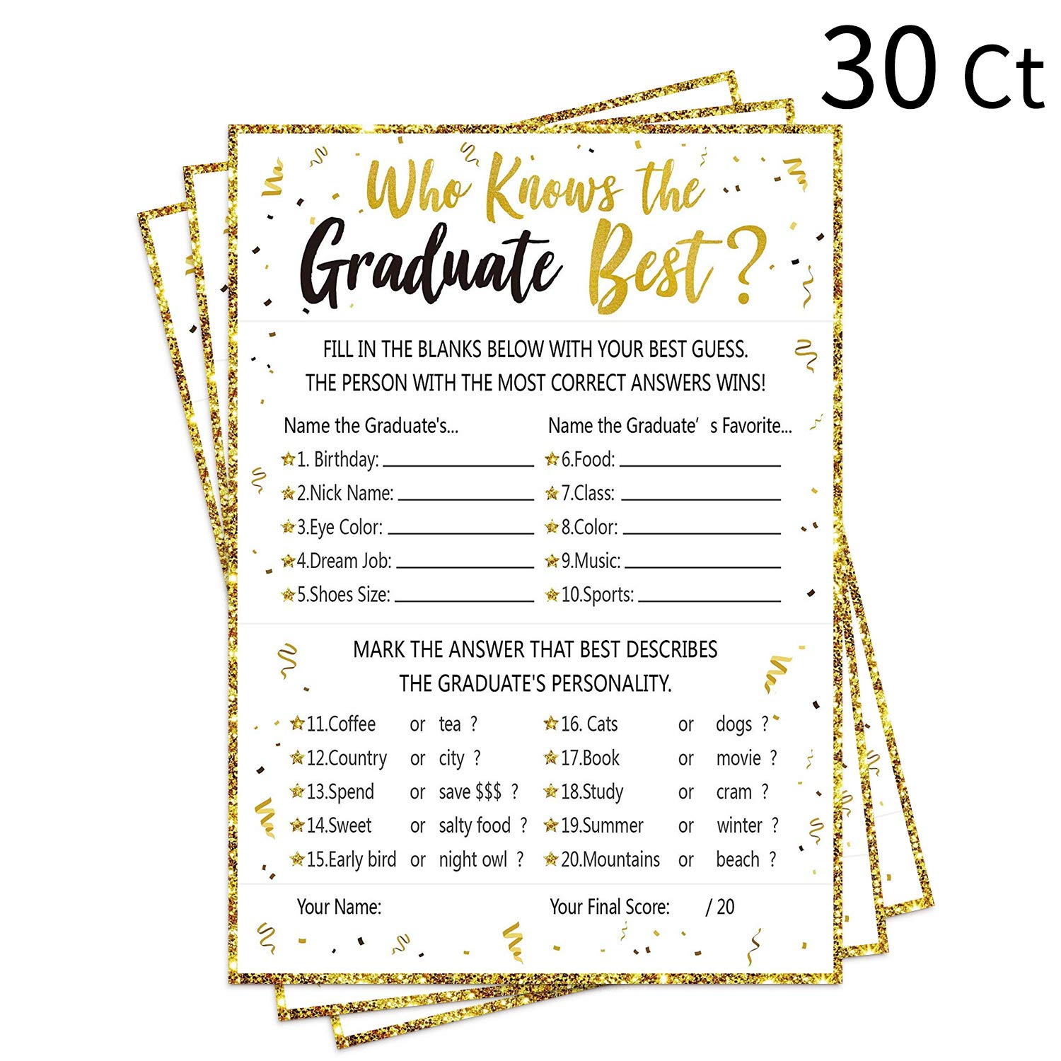 Galleon 30ct Who Knows Graduate Best Graduation Game Cards 2019