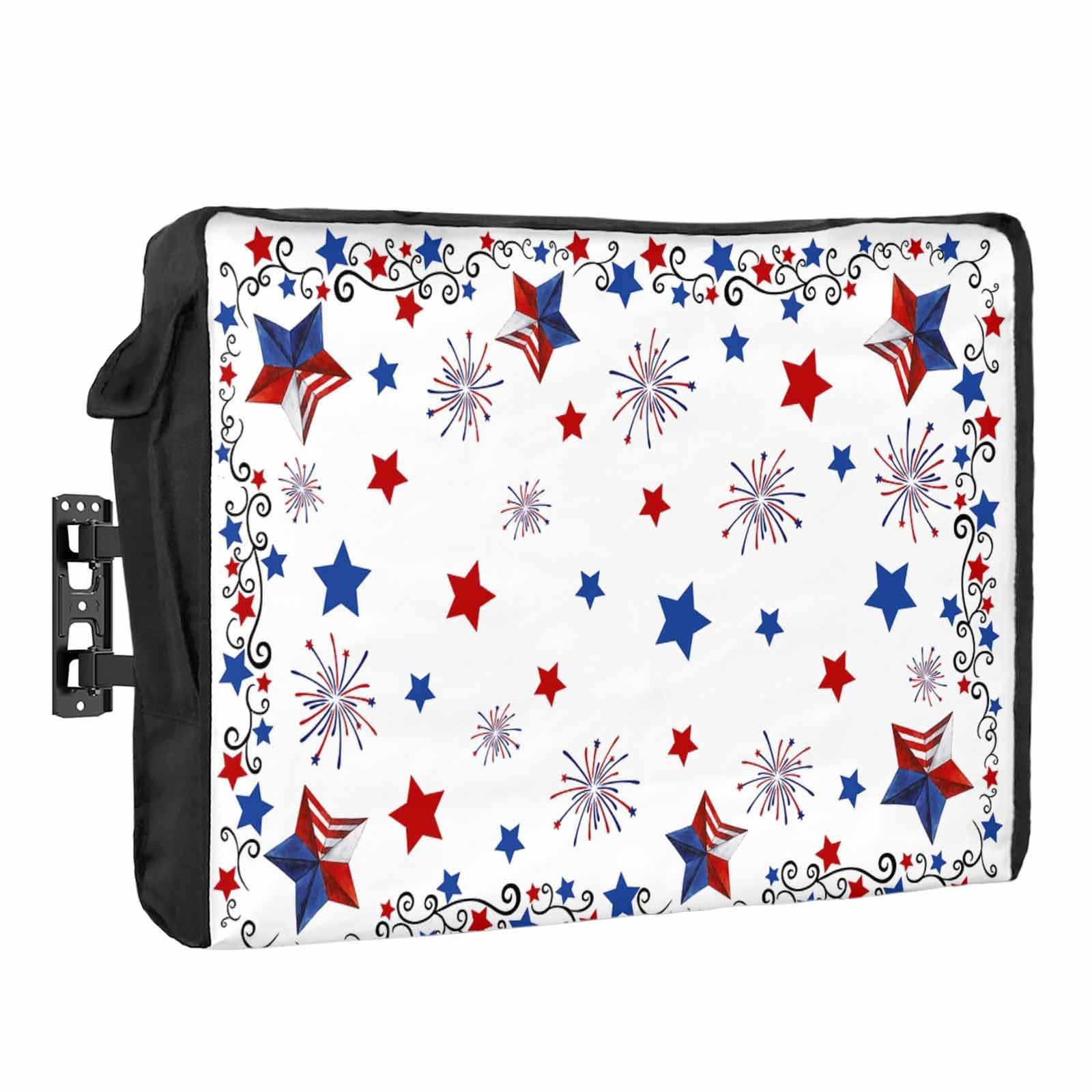 Photo 1 of 4th of July Outdoor TV Cover 32 Inch American Flag Patriotic Stars TV Enclosure Independence Day Freedom Fireworks TV Covers for Outside TV Display Screen Protector with Remote Control Pocket