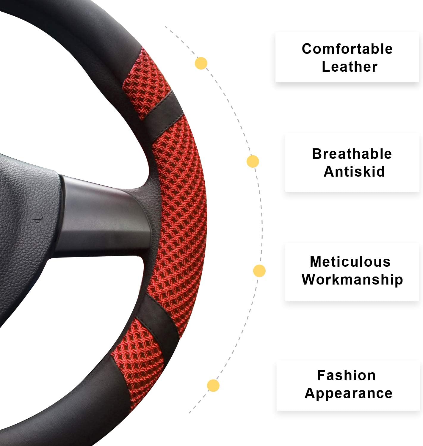 BOKIN Steering Wheel Cover Microfiber Leather Viscose, Breathable, Anti-Slip, Odorless, Warm in Winter Cool in Summer, Universal 15 Inches (Red): Automotive