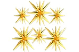 PartyWoo Metallic Gold Star Foil Balloons 6pcs Different Sizes Pack of 27 22 Inch Explosion Spike Mylar Balloons for Graduation Wedding Anniversary Bachelorette Engagement Birthday Party Decorations