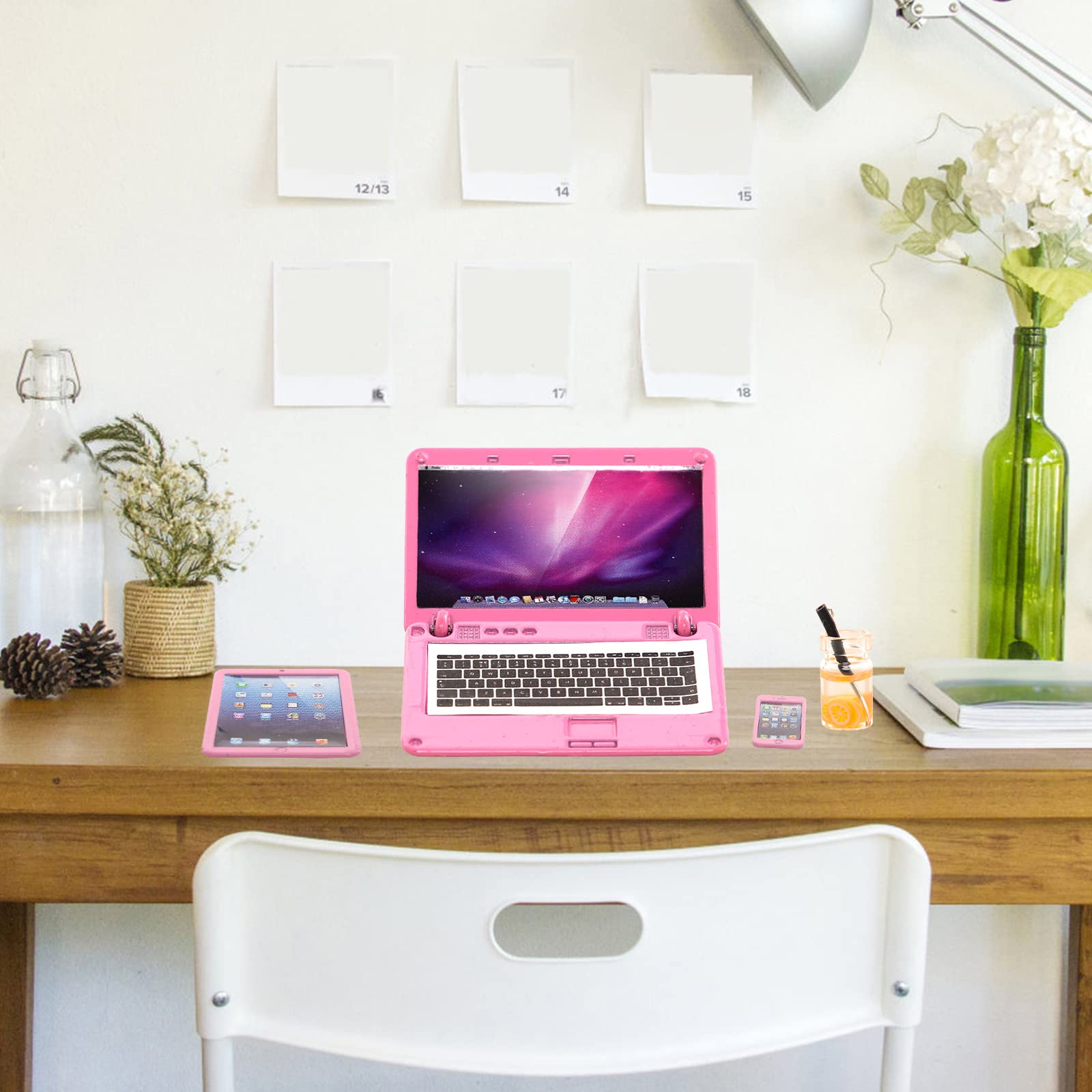 ENOCHT 9 Pack Small Size Laptop Computer Tablet Phone Pad Glasses and Headset Doll Playset Simulation Accessories for 11.5 Inch Doll (Pink)