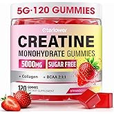 eterlower Creatine Monohydrate Gummies, 5g Creatine Gummies for Women & Men.Pre-Workout & Muscle Growth Support, Contains BCAA, Collagen, Sugar-Free, 120 Count