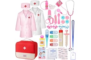 AOJIENI Doctor Kit for Toddlers 3-5, 37 Pcs Kids Doctors Play Set with 2 Costumes & Real Stethoscope, Doctor Toy Pretend Play Medical Set for Boys Girls, Christmas Birthday Gifts Kids Toys for Ages 2-4 6-8