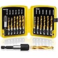TOPEC Tap Bit Set, 3-in-1 HSS Titanium Coated Drill Tap Combination, 13 PCS SAE/Metric Threading tap Drill bit Set with 1/4 Inch Hex Shank, and Quick-Change Adapter