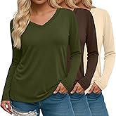 Riyiper 3 Pack Women's Plus Size T Shirt V Neck Long Sleeve Tops Loose Fit Casual Basic Elegant Tunic
