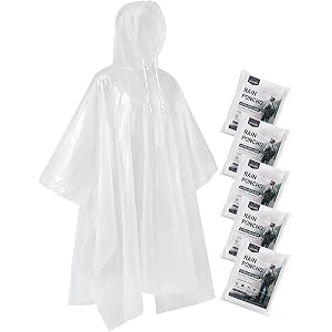 Lexuen Disposable Rain Ponchos for Adults, Extra Long and Thickened with Drawstring Hood (5 Pack)