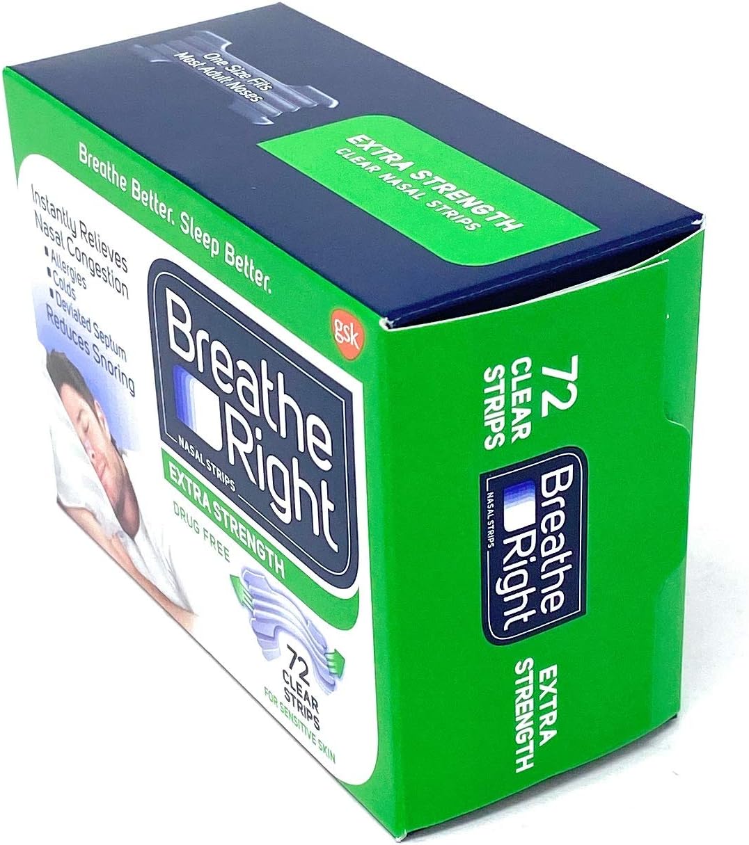 Breathe Right Nasal Strips, Extra Clear for Sensitive Skin, 72 Clear Strips: Health & Personal Care