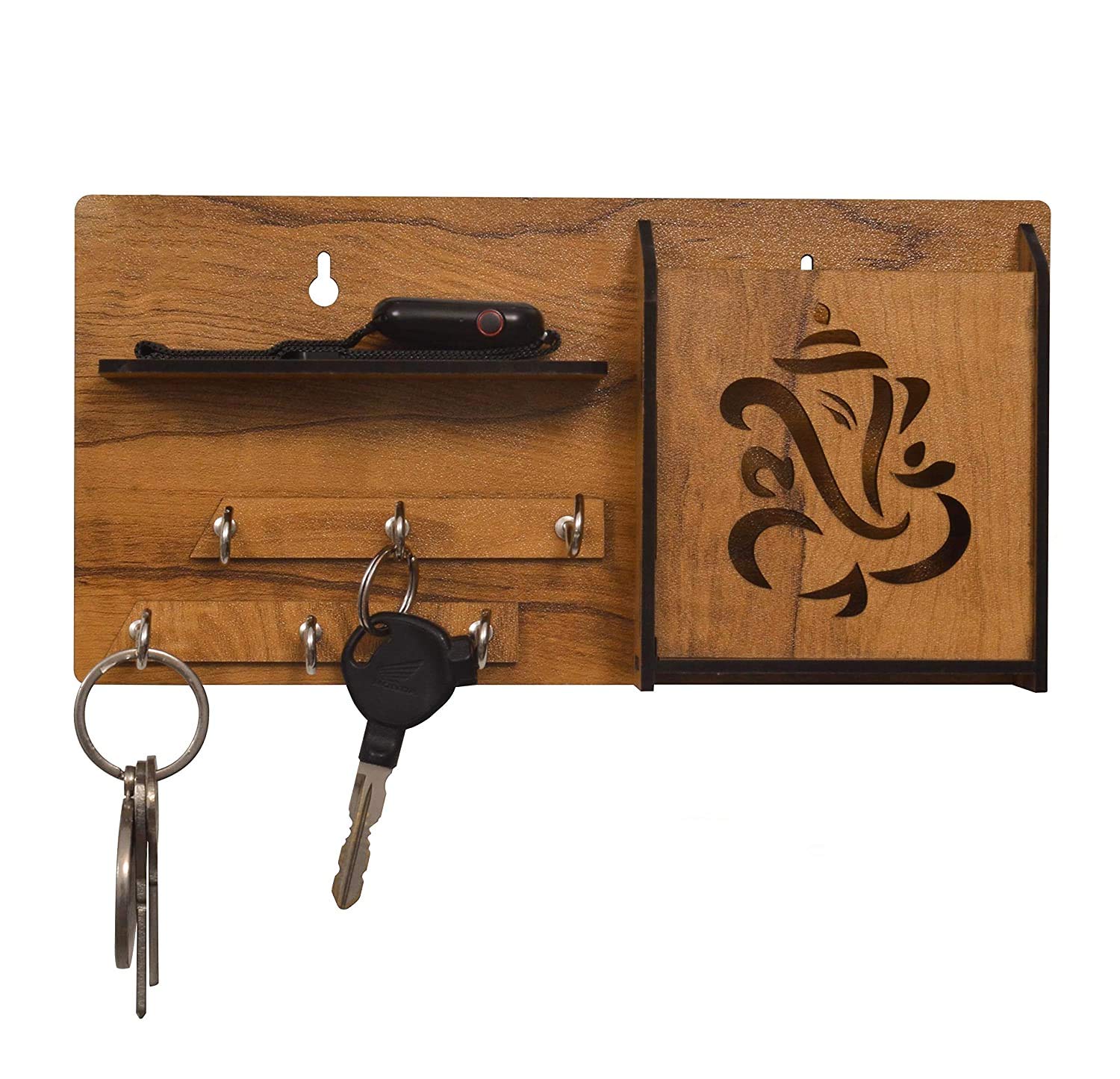 DENOLD Multipurpose Wooden Key Holder with Mobile Stand and Wall Shelf