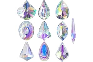 H&D HYALINE & DORA 10pcs Coloful Crystal Chandelier Lamp Lighting Drops Pendants Prisms Hanging Glass Prisms Parts Suncatcher Home Car Decor