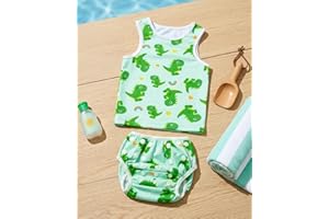 Baby Reusable Swim Diaper with Matching Top, Sleeveless Swimwear Infant Toddler Boys Green Dinosaur BLC2018-P