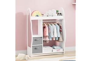 NACHES Kids Armoire with Mirror, Dress up Closet with Storage Bins and Shelves, Princess and Costumes Wardrobe for Bedroom, Kids Room (Cloud-2-White)