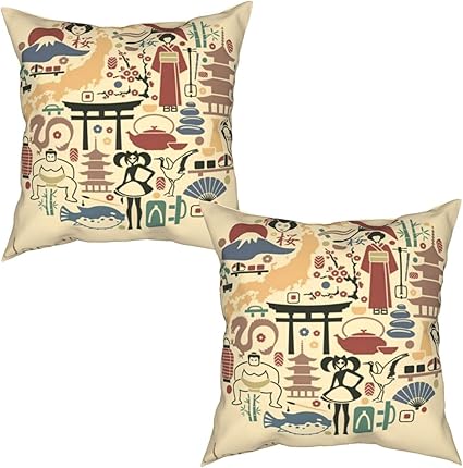 Amazon クッションカバー柔らかい おしゃれストックイラスト日本のシンボルインテリア飾ソファ背当て枕カバー り 2枚セット50x50cm 枕カバー ピローケース オンライン通販