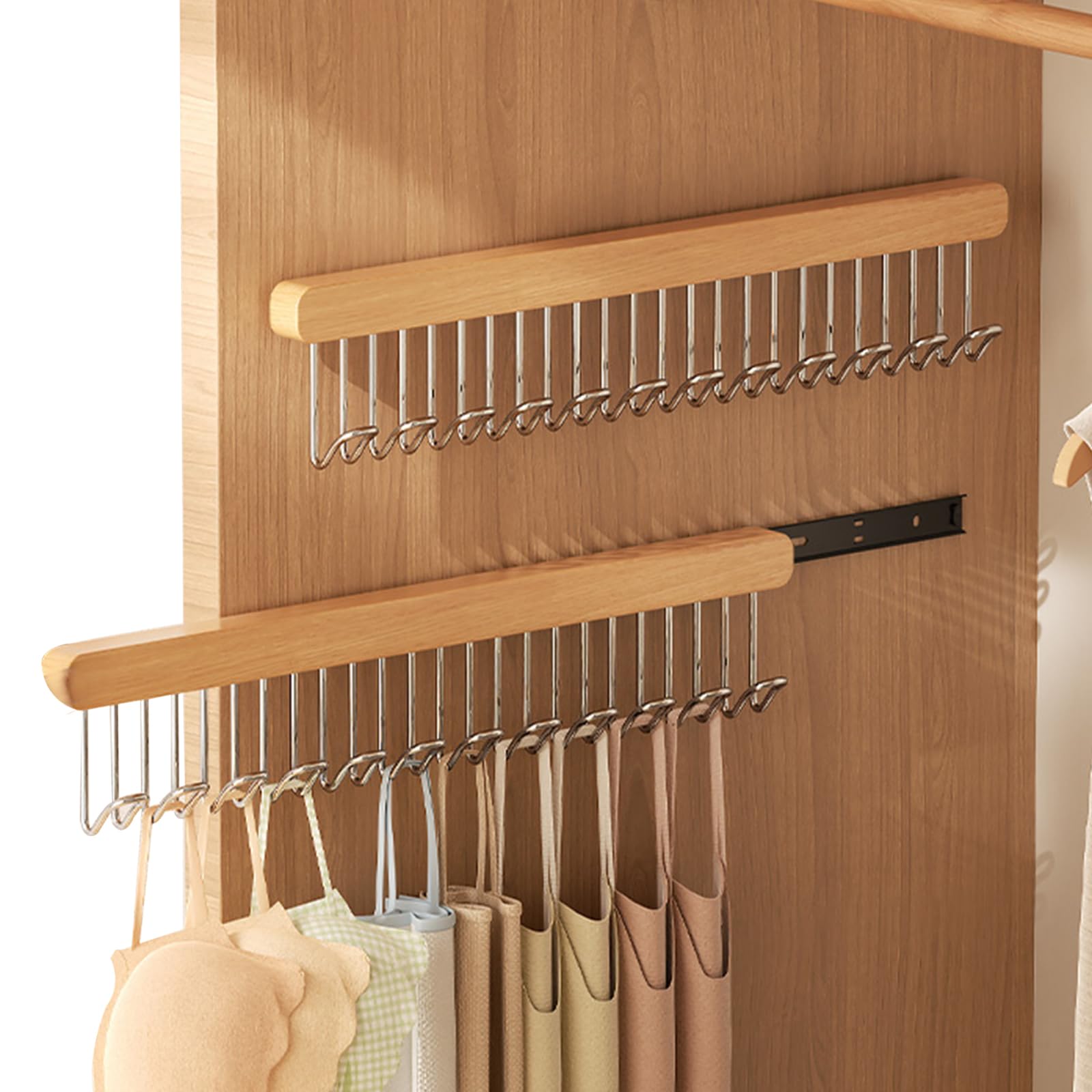 Photo 1 of 2 pack 16.2 inch valet rods for closets, extendable and pull-out wardrobe pole for belt hangers,tie hangers,bra organizer, closet extender hanging rod with 12 metal hooks, closet valet rod slide out