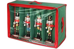 bruwaa Christmas Figures Storage Box - Only Box, Doll House Holds 4 Statues up to 16", Christmas Storage Containers for Nutcracker Decorations, Clear Top and Foldable Design - Green