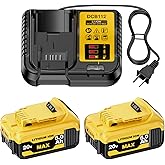 zxfcfo 6.0AH DCB206 Replacement for Dewalt 20v Max Battery Lithium Compatible with Dewalt 20 Volt Compatible with DCB206 DCB201 DCB203 DCB207 Cordless Power Tools (2Pack Battery and Charger)