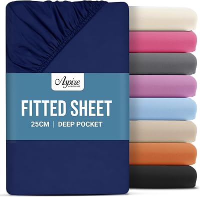 Aspire Homeware King Size Fitted Sheets 25cm Deep Navy Soft & Breathable