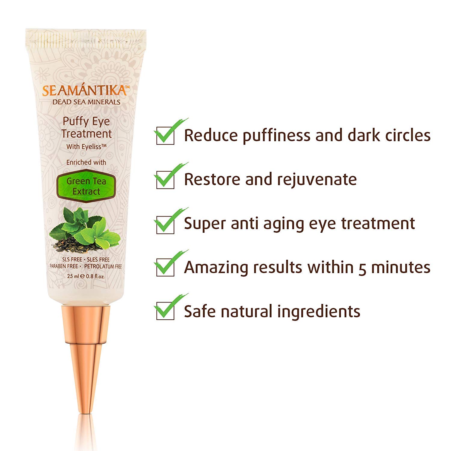 Puffy Eyes Treatment Instant results – Naturally Eliminate Wrinkles, Puffiness, Dark Circle and Bags in Minutes – Hydrating Eye Cream w/Green Tea Extract, Dead Sea Minerals by SEAMANTIKA – .8 oz: Beauty