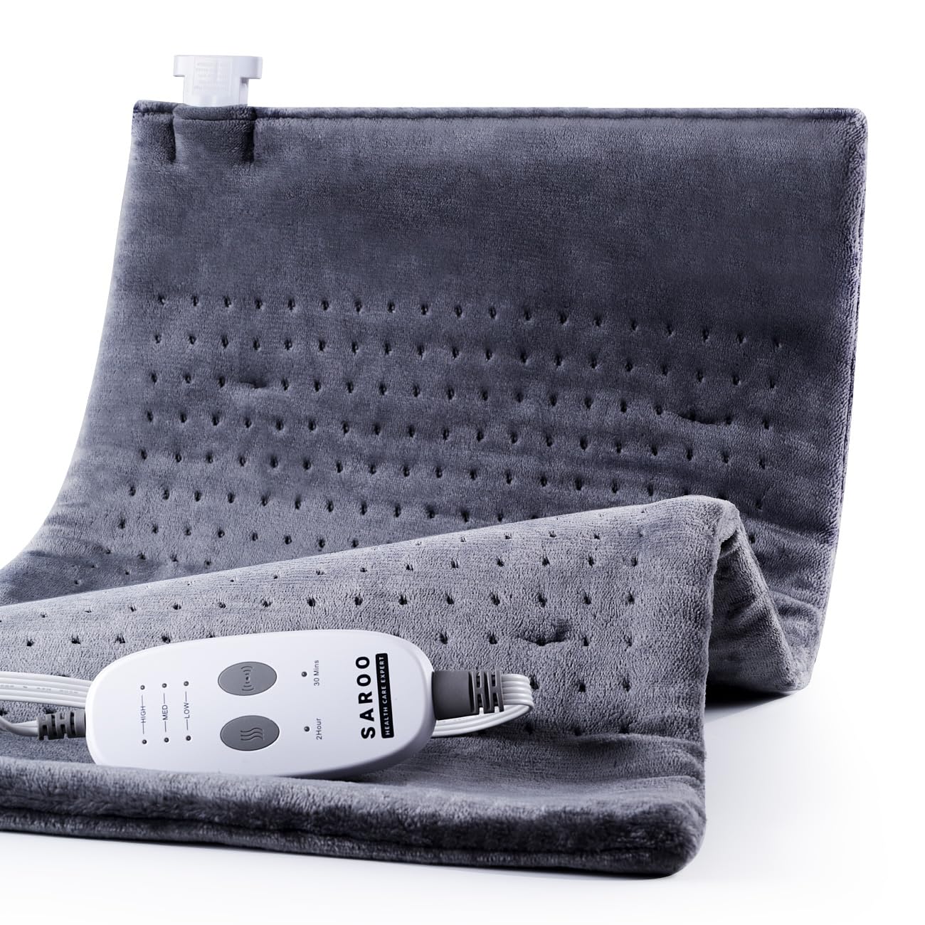 Photo 1 of SAROO Heating Pad for Back Pain Relief,Massaging Weighted Heating Pads for Neck, Shoulder,Cramp,Portable Heated Pad with 3 Heat Settings & 6 Massage,18 Relaxing Combinations,Auto Off,12"*24",Dark Grey
