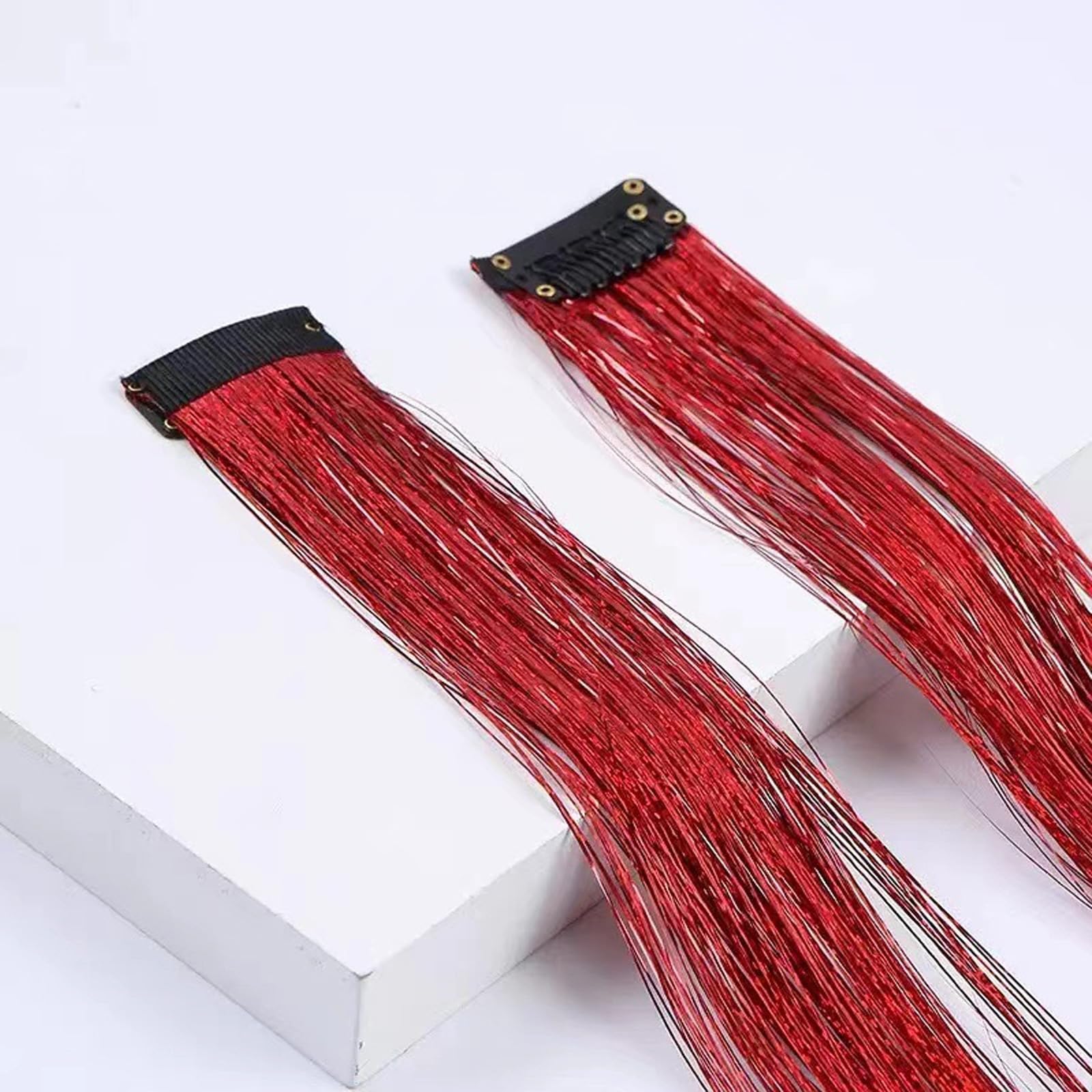 Leliafleury 6PCS Red Hair Tinsel Clip in 50cm Glitter Hair Tinsel Extensions for Party Cosplay โ image 1