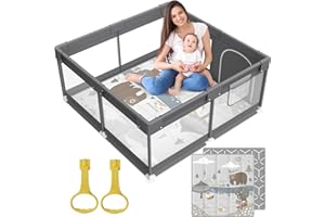 Fodoss Baby Playpen with Mat, Small Play Pen(47x47inch), for Babies and Toddlers, Pen Apartment, Yard Baby, Fence Area Playyard Activity Center (Dark Gray)