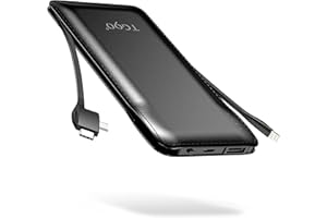 TG90° Cell Phone External Battery Packs 10000mAh Power Bank with Built in Lightning Cable Portable Charger Battery Backup Compatible with iPhone Android Phone Power Packs