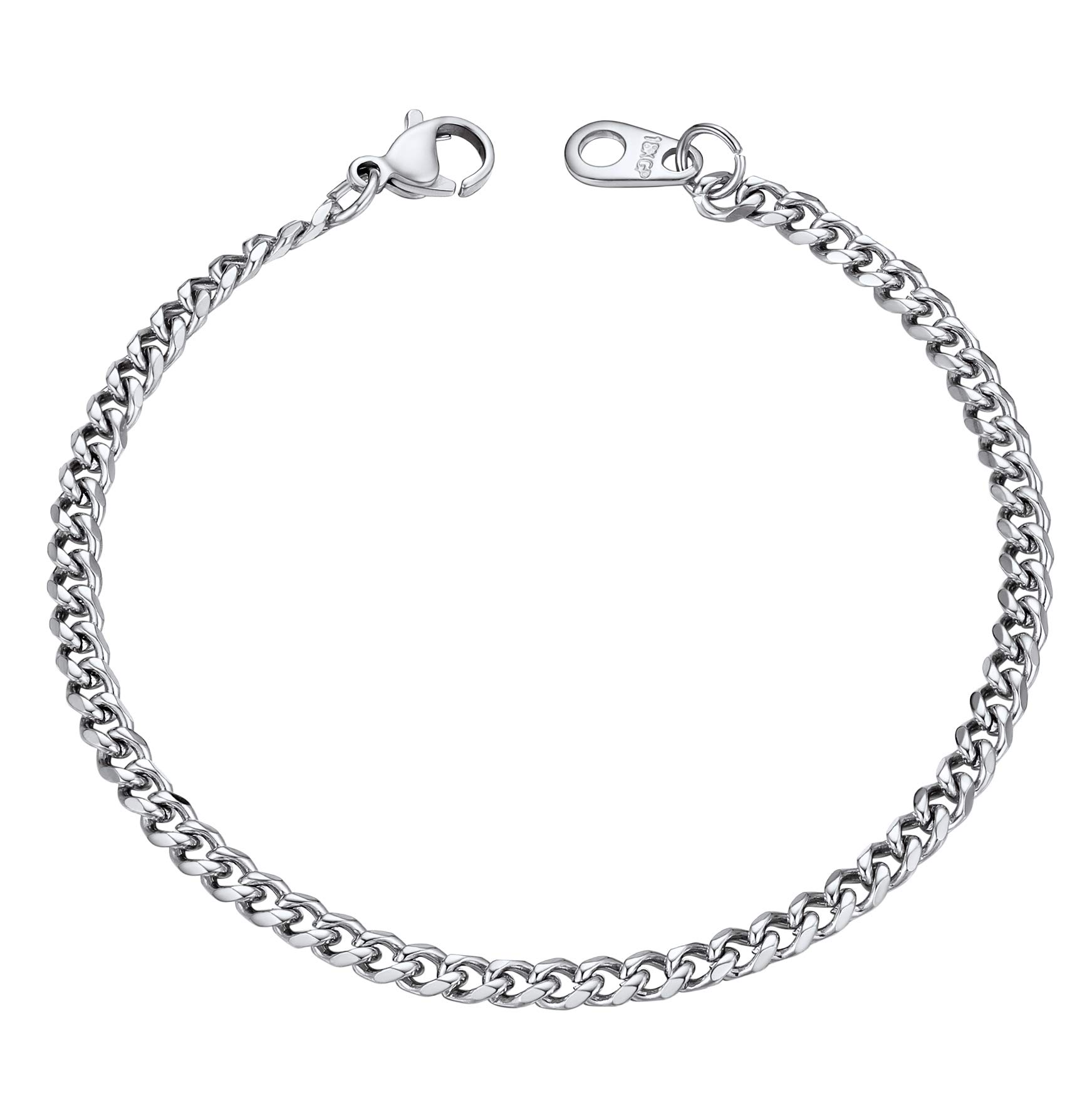U7 Stainless Steel Chain Bracelet for Women Boys Braclets Silver — image 1