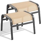 ONBRILL Outdoor Ottoman Set of 2, Oversized Outdoor Foot Rest, Beige | Stackable, All Weather Outdoor Foot Stool, Supportive Textliene, Metal Frame, Patio Garden Pool Furniture