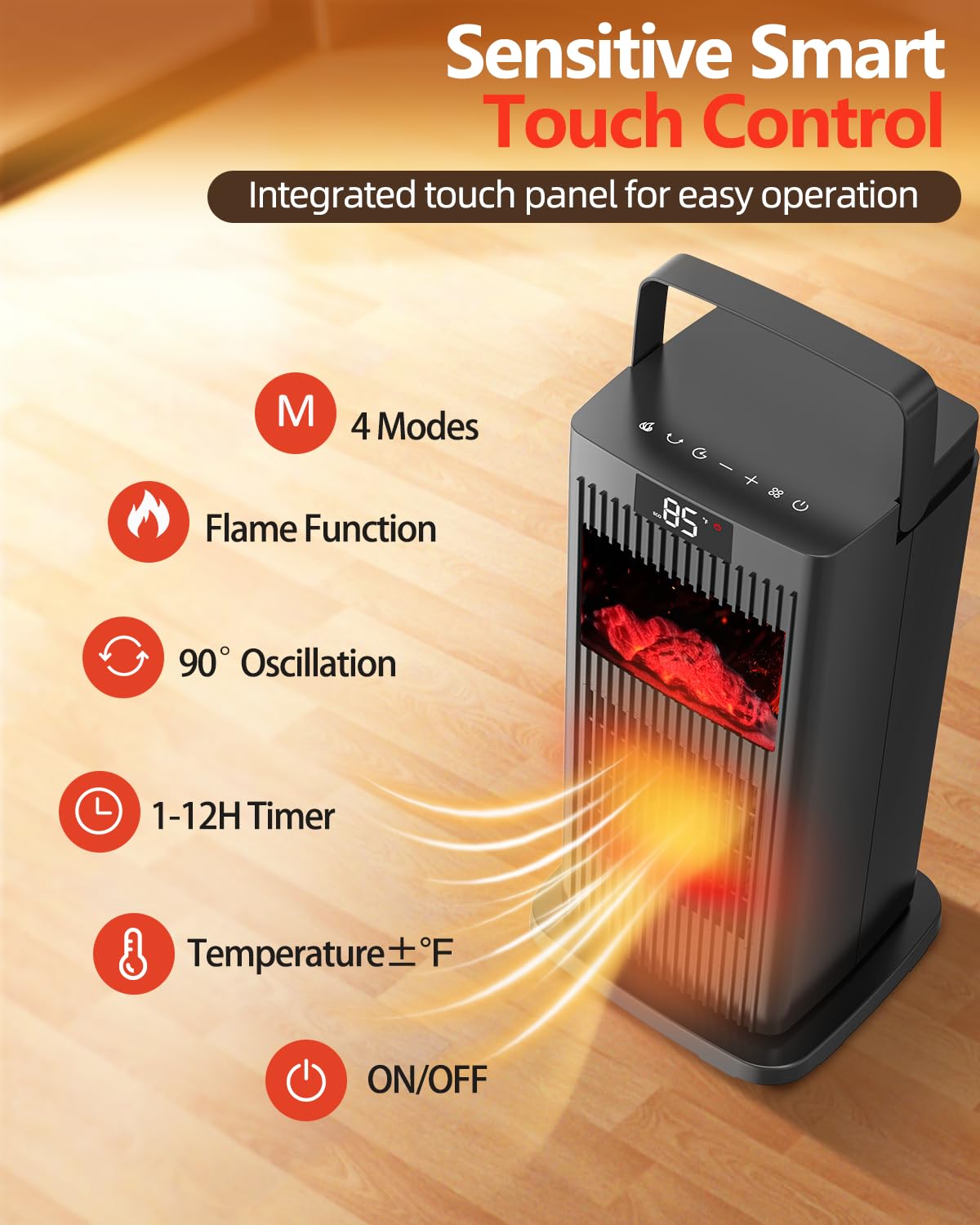 KNKA Space Heater with Thermostat, Electric Space Heaters for Indoor Use, 90° Oscillation, 4 Mode, 12H Timer, 1500W Fast Heating Ceramic Heater for Bedroom, Home, Office - ETL Certified, 13.78