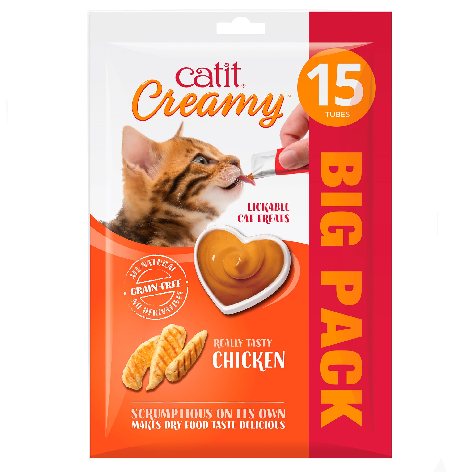 Catit Creamy Chicken Lickable Cat Treats for Cats and Kittens, Cat Treat Licky Snack, Grain-Free Lick Treat, 15 x 10g Multipack — image 1