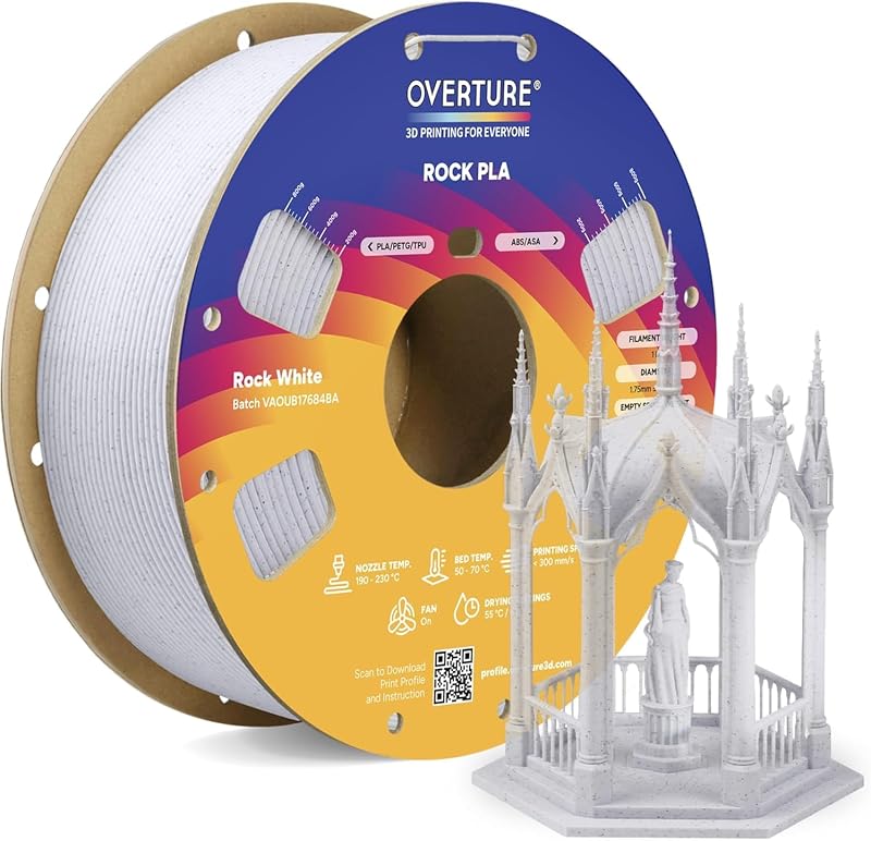 OVERTURE Marble PLA Filament 1.75mm 1kg Rock White 0.02mm Tolerance