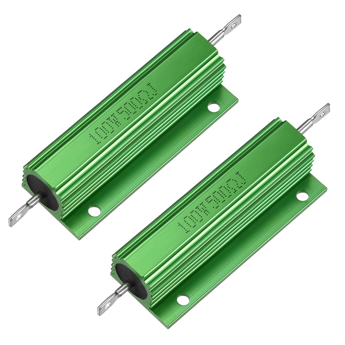 sourcingmap 2 Pcs Aluminum Case Resistor 100W 500 Ohm Wirewound Green for LED Replacement Converter 100W 500RJ