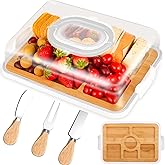 Portable Charcuterie Board with Locking Lid Base Set for Travel for Mom Bamboo Cutting Cheese Board with Cover Compartments Wedding Gifts for Couple Her House Warming