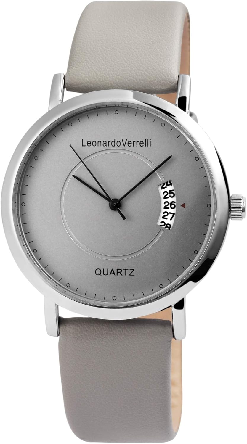 Leonardo verrelli Reloj de Hombre Gris Plata Fecha Analógica ...