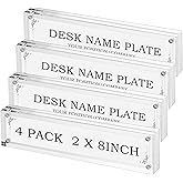 Geetery 4 Pcs Acrylic Office Desk Name Plate Personalized Clear Acrylic Block Double Sided Table Name Plate Holder Business Magnet Frame DIY Desktop Holder Accessories Decor (2" x 8")