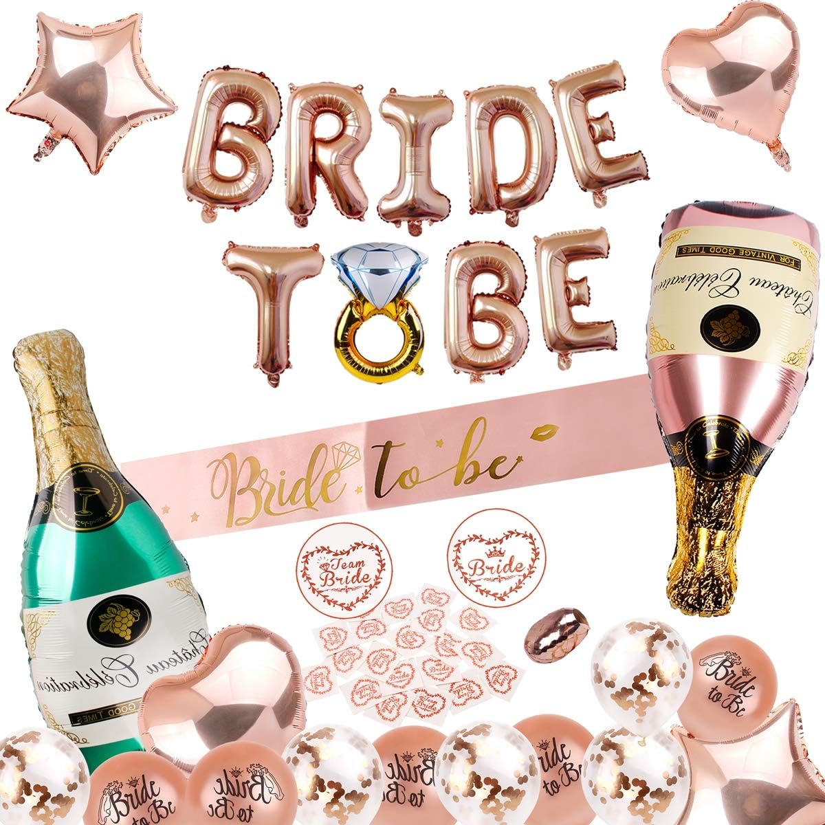 Amazon Com Bachelorette Party Decorations Kit Bride To Be Foil Balloon And Sash Bride Sticker Champagne Bottle Heart Star Foil Balloon Confetti Latex Balloon Rose Gold Ribbon For Bridal Shower Supplies Health