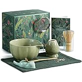 Domaci Matcha Whisk Set, 7 Pcs Japanese Matcha Kit Includes Matcha Bowl with Spout, Bamboo Whisk, Chasen Holder, Stainless Sifter, Scoop and Rest, Tea Towel, Matcha Tea Set Gift for Family/Friend