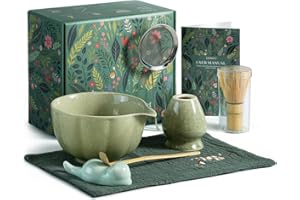 Domaci Matcha Whisk Set, 7 Pcs Japanese Matcha Kit Includes Matcha Bowl with Spout, Bamboo Whisk, Chasen Holder, Stainless Sifter, Scoop and Rest, Tea Towel, Matcha Tea Set Gift for Family/Friend
