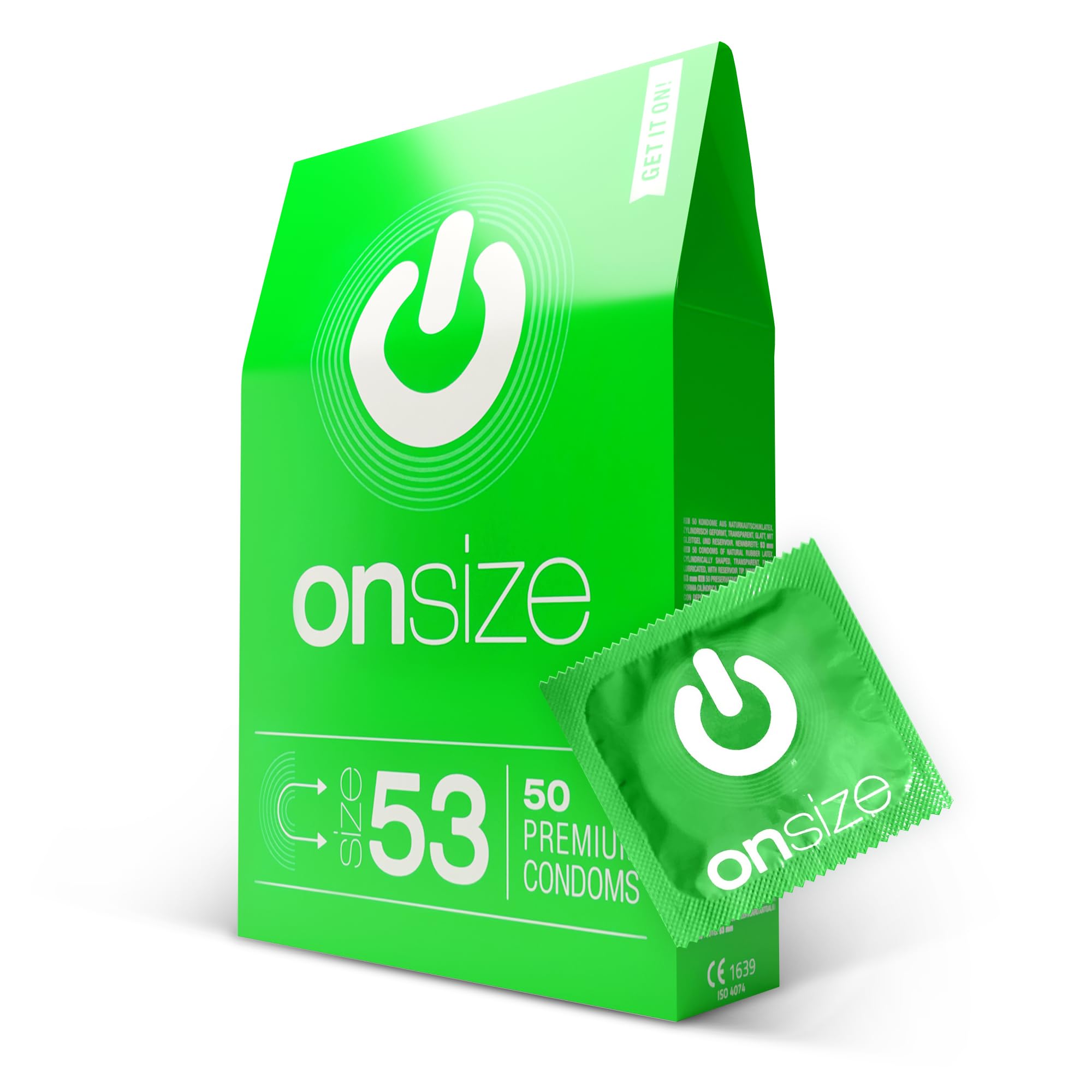 ON ONsize Premium Condoms - 50 Pack, 53mm, 0.07mm Thickness, Sustainable & Vegan, Men's Condoms