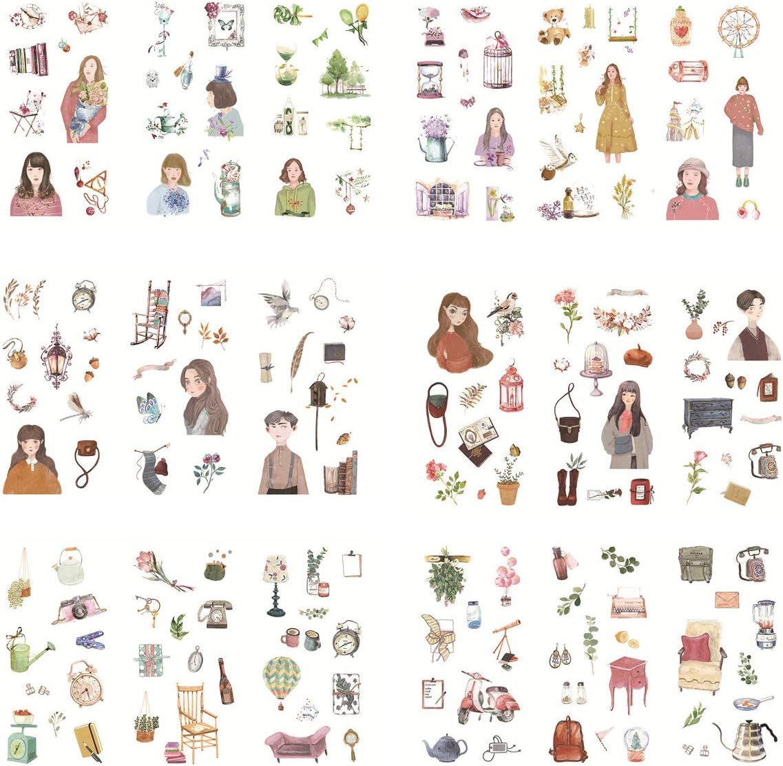 Cute Girl Daily Life Self-Adhesive Washi Paper Stationery Sticker Set Decoration for Scrapbooking Diary Album Notebook Journal Agenda (C)