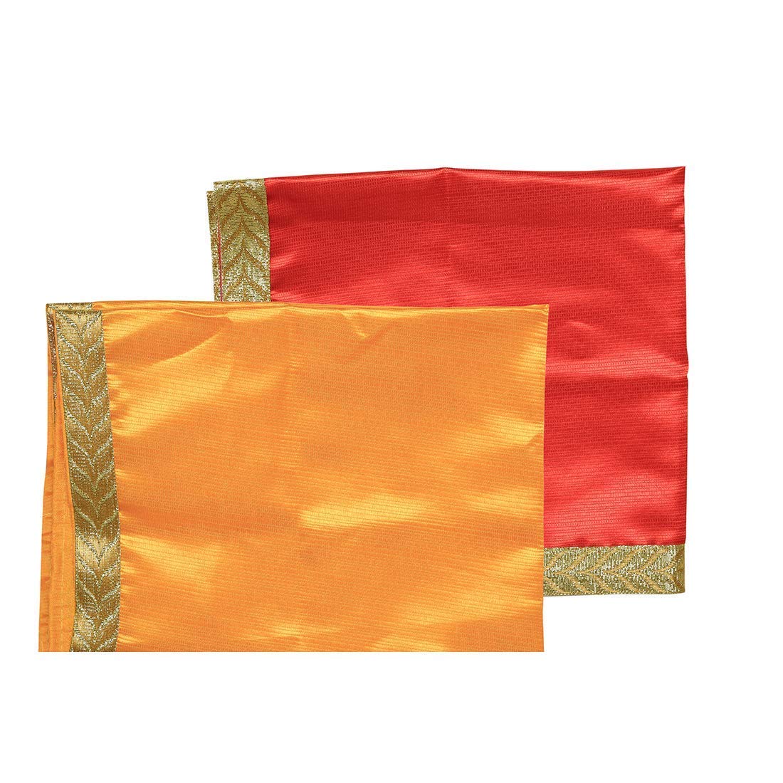 Small Pooja Cloth Mat Aasan for Pooja Mandir Puja Decorative cloth set of 2 (Size:-12 Inches X 12 Inches,) for Multipurpose Pooja New year Decorations Item & Article Yellow Laxmi(Red and Yellow)