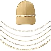 5pcs Trucker Hat Chains, 5 Styles Metal/Pearl Chains Detachable Hat Chain Baseball Cap Chains Trucker Hat Charms Accessories for Women Men DIY Mesh Baseball Cap Netback Cap