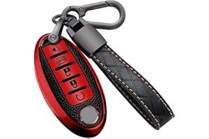 MONTAGUE Key Fob Cover for Nissan with Keychain Accessories, Premium Soft TPU Full Protection Key Case for Altima Rogue Sentra Maxima Armada Pathfinder Murano, for Infiniti 5-Buttons Smart Key Shells (Red)