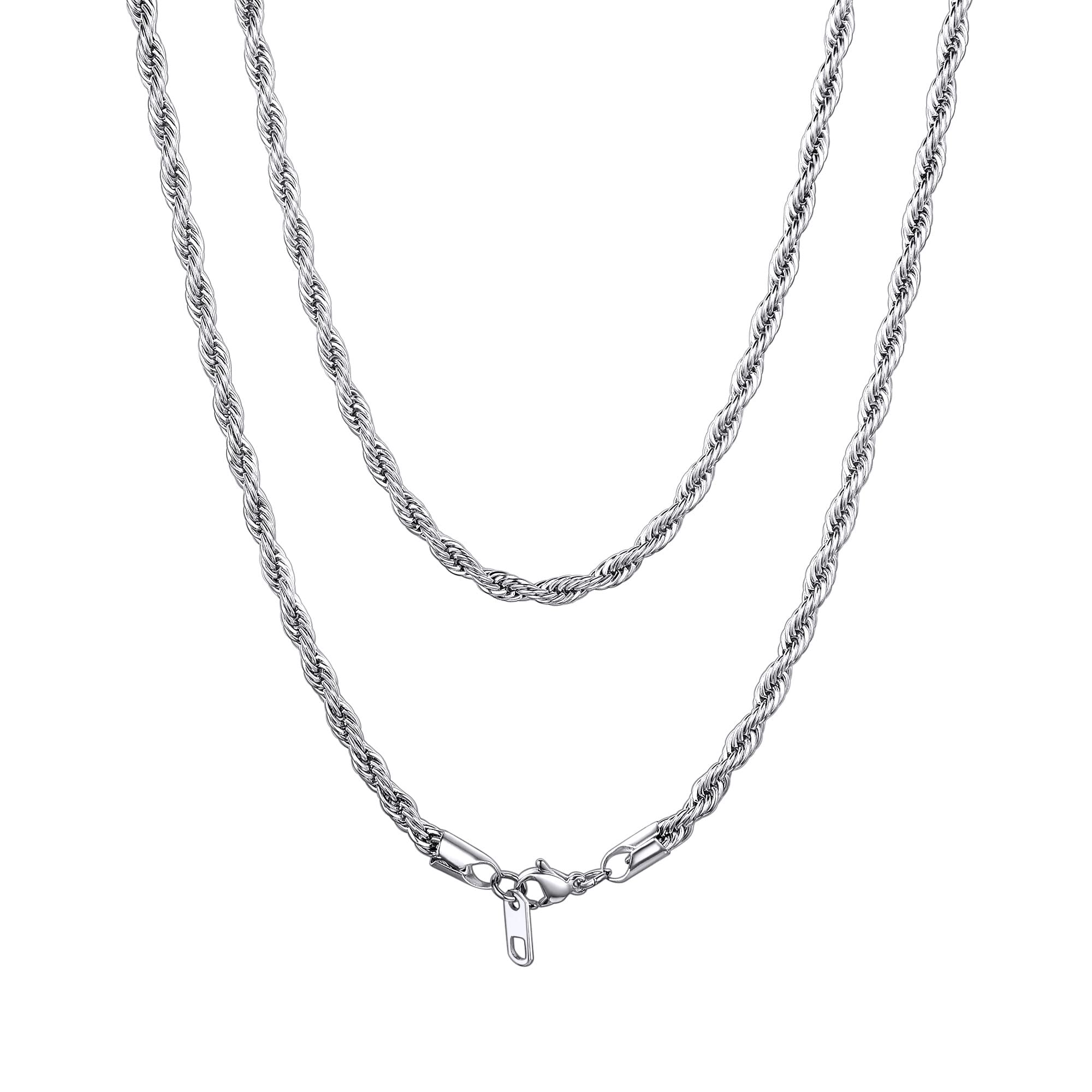 Silver Rope Chain for Men Thin Necklace Chain