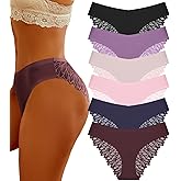 FINETOO 6 Pack Sexy Underwear for Women Silky Seamless No Show Panties Ladies Lace Bikini Lightweight Cheeky Hipster