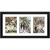 Golden State Art, 9x18 Black Wood Frame - White Mat for Three 5x7 Pictures - Sawtooth Hangers- Swivel Tabs - Wall Mounting - 