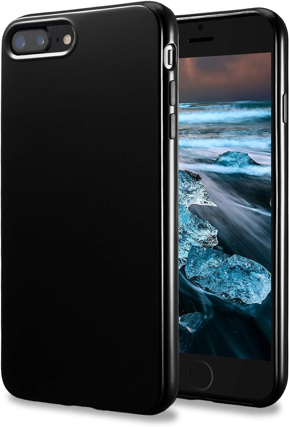 TENOC Phone Case Compatible for Apple iPhone 8 Plus and iPhone 7 Plus 5.5 Inch, Slim Fit Cases Soft TPU Bumper Protective Cover, Glossy Black