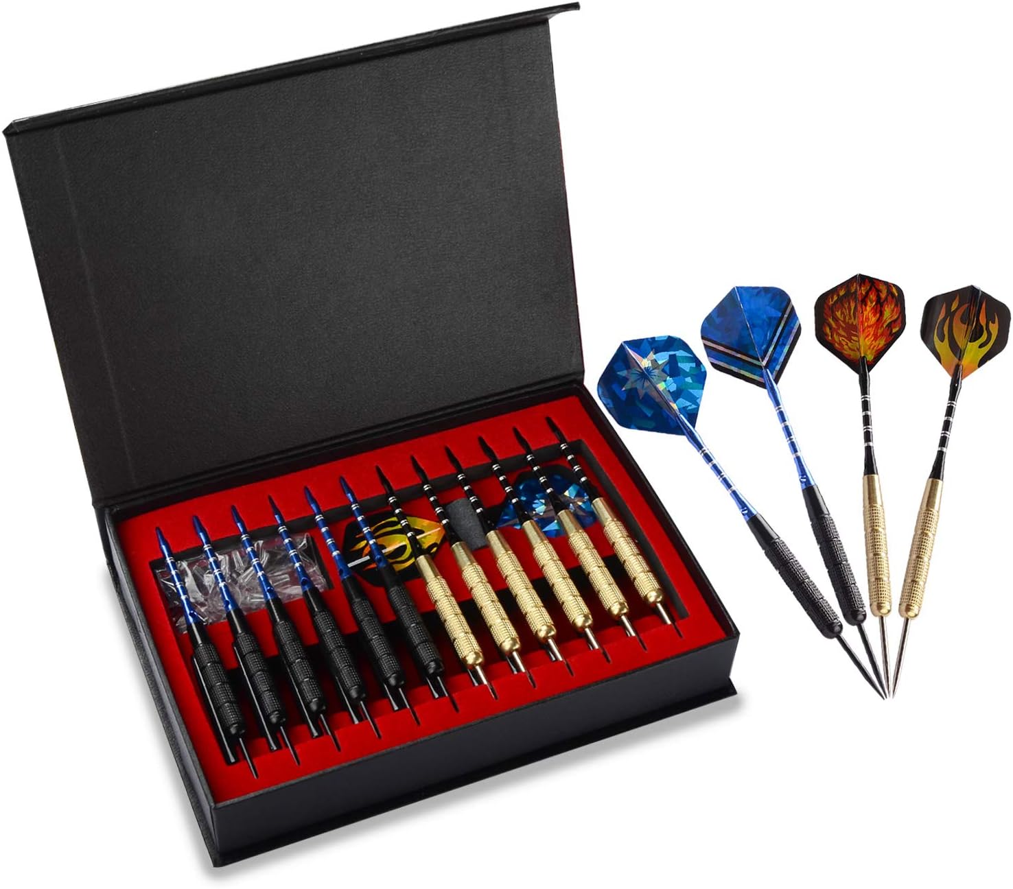 Migargle 12 Pack Steel Tip Darts Set 20 Grams with Nonslip Iron Barrel + Aluminum Dart Shafts + 4 Style Flights + Darts Sharpener + Darts Tool and Case