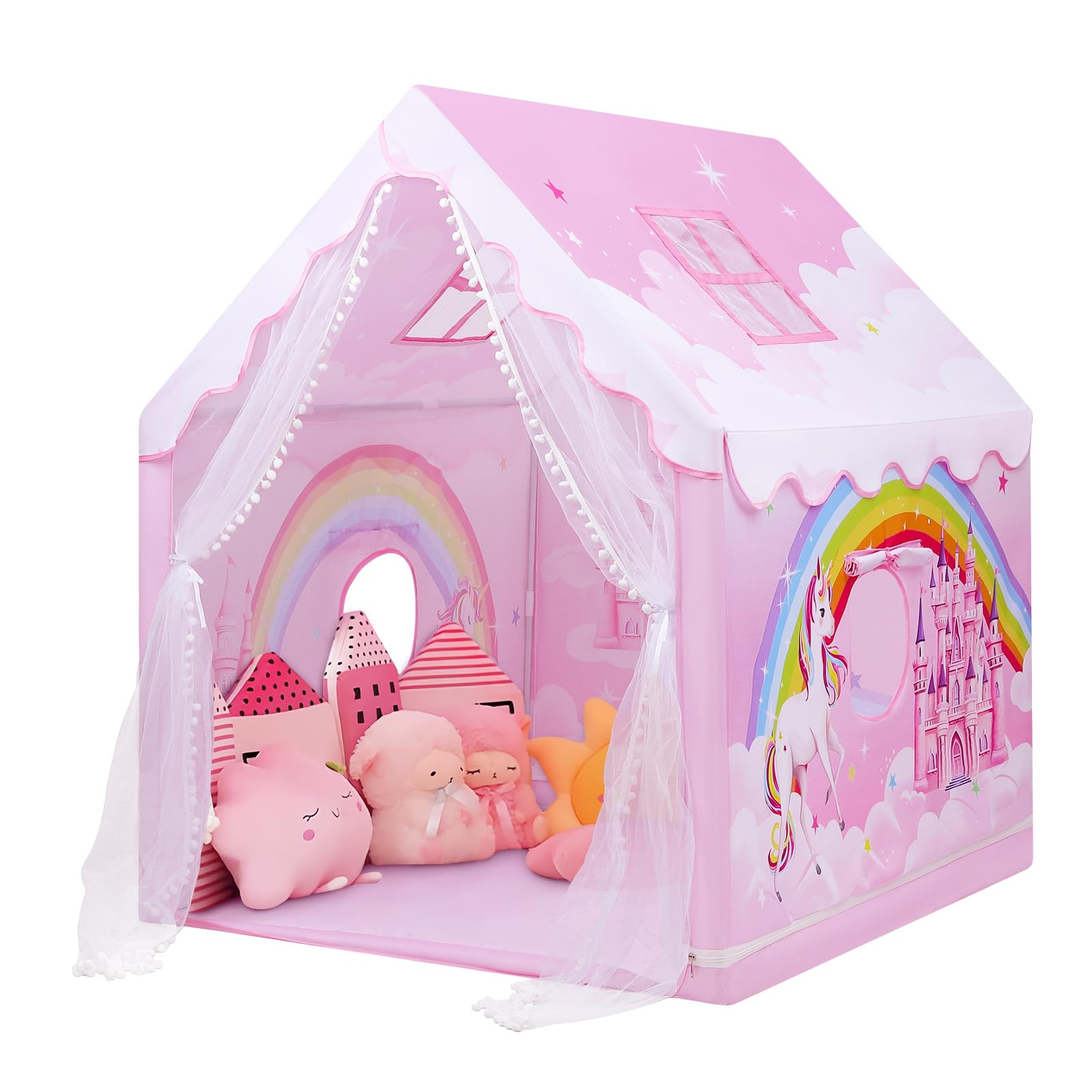 Unicorn Kids Play Tent,Large Pink Playhouse for Kids Girls Indoor Outdoor,Princess Castle Tent with Windows,Gift for Toddler Children — image 1
