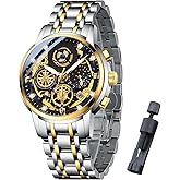 ZUNPAI Luxury Moon Phase Watches for Men, Male Classic Business Dress Quartz Wrist Watch Stainless Steel Analog Waterproof with Luminous Arabic Sapphire Glass Dial Calendar